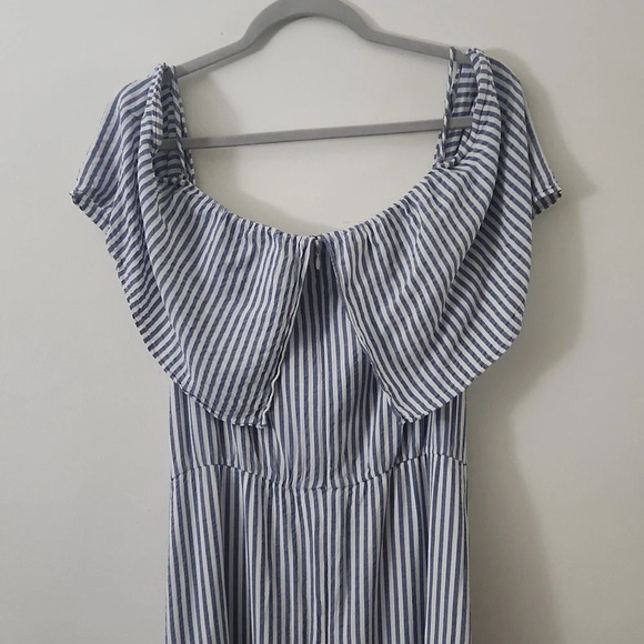 Alice + Olivia Grazi Off Shoulder Striped Maxi length Dress blue white Size 8 - Picture 6 of 7
